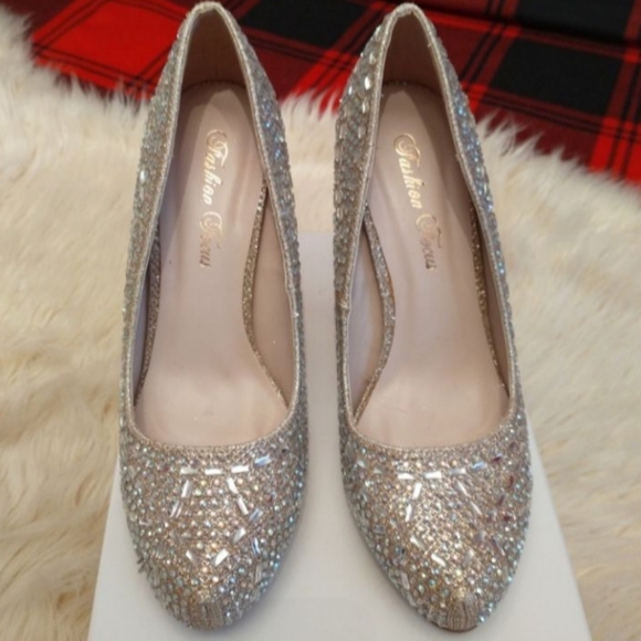 Gold Crystal Stone Doris Evening Pumps Shoes - Picture 6 of 7